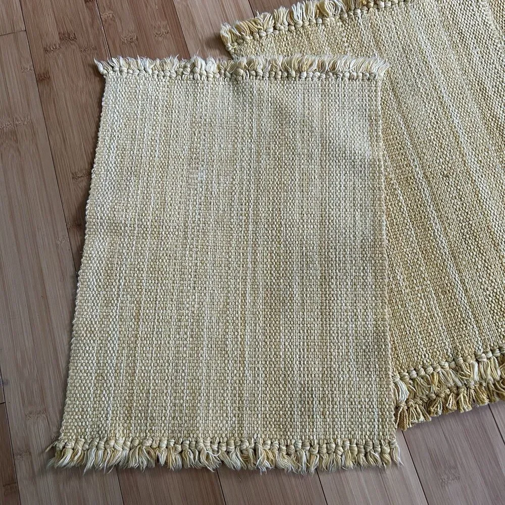 Vintage Yellow Woven Fabric Placemats Set Of 6 Dinner Table